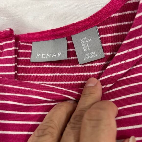 Kenar short sleeve striped pink white shirt dress back gold buttons size L - Picture 3 of 6